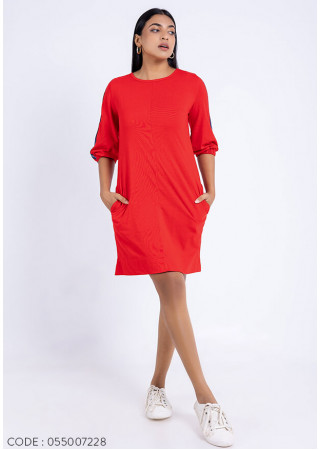 ZARIA SLEEVE TAPING RED DRESS 